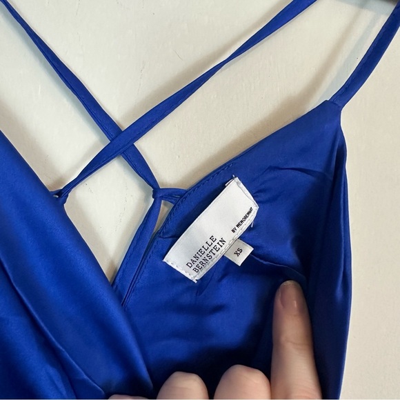 We Wore What Danielle Bernstein | Cobalt Blue Royal Blue Silky Midi Dress XS - Picture 4 of 6